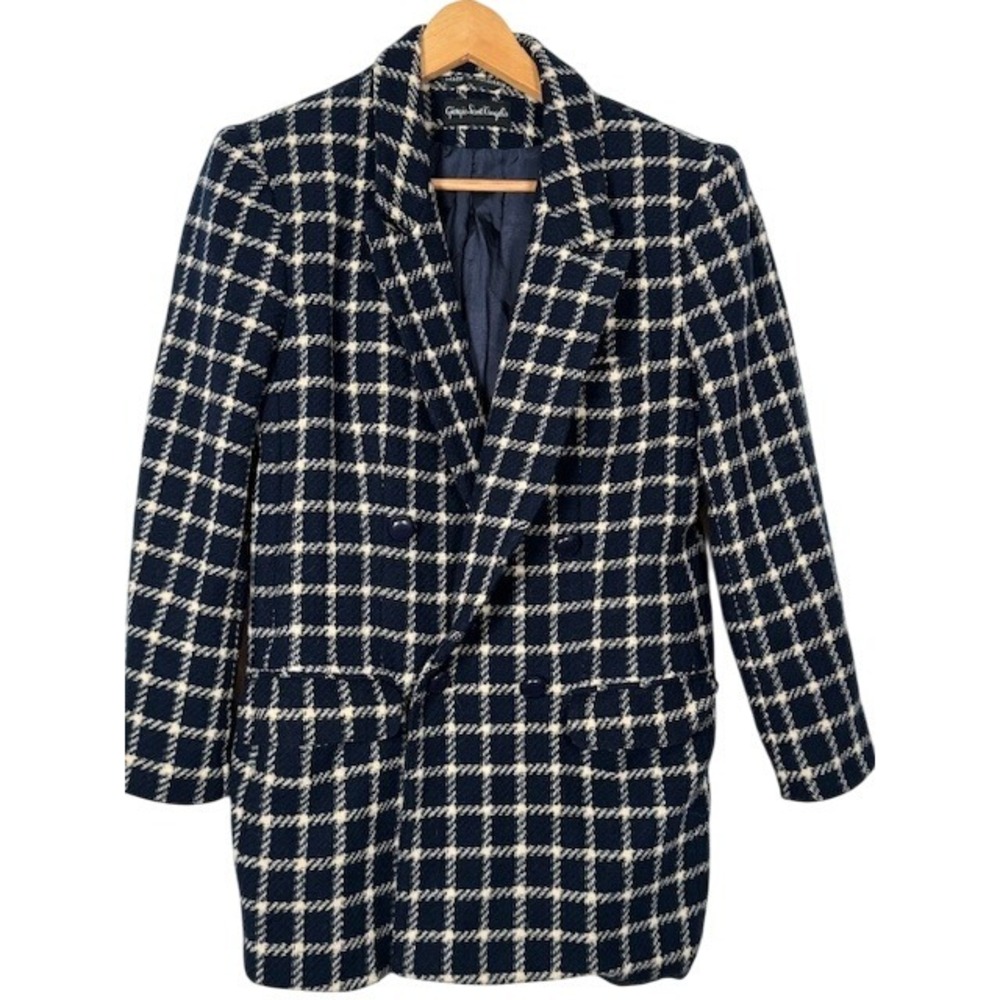 Vintage Giorgio Sant Angelo 100% Wool Plaid Double Breasted Blazer - size 8